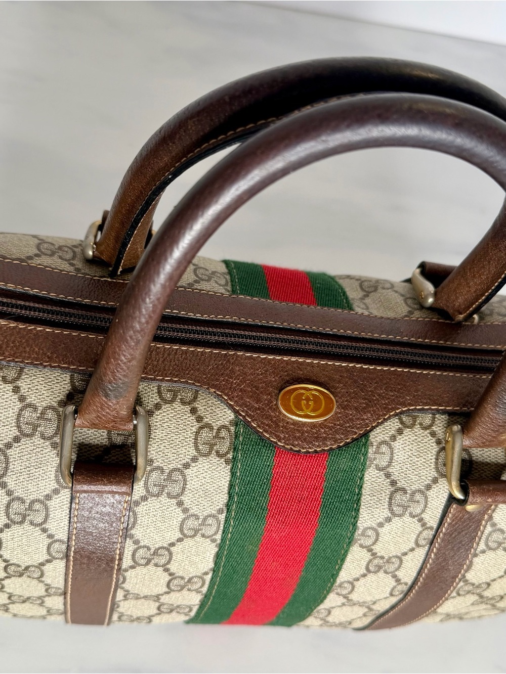 Vintage Gucci GG Supreme Web Boston Speedy Bag Brown Tan Monogram - Picture 5 of 14